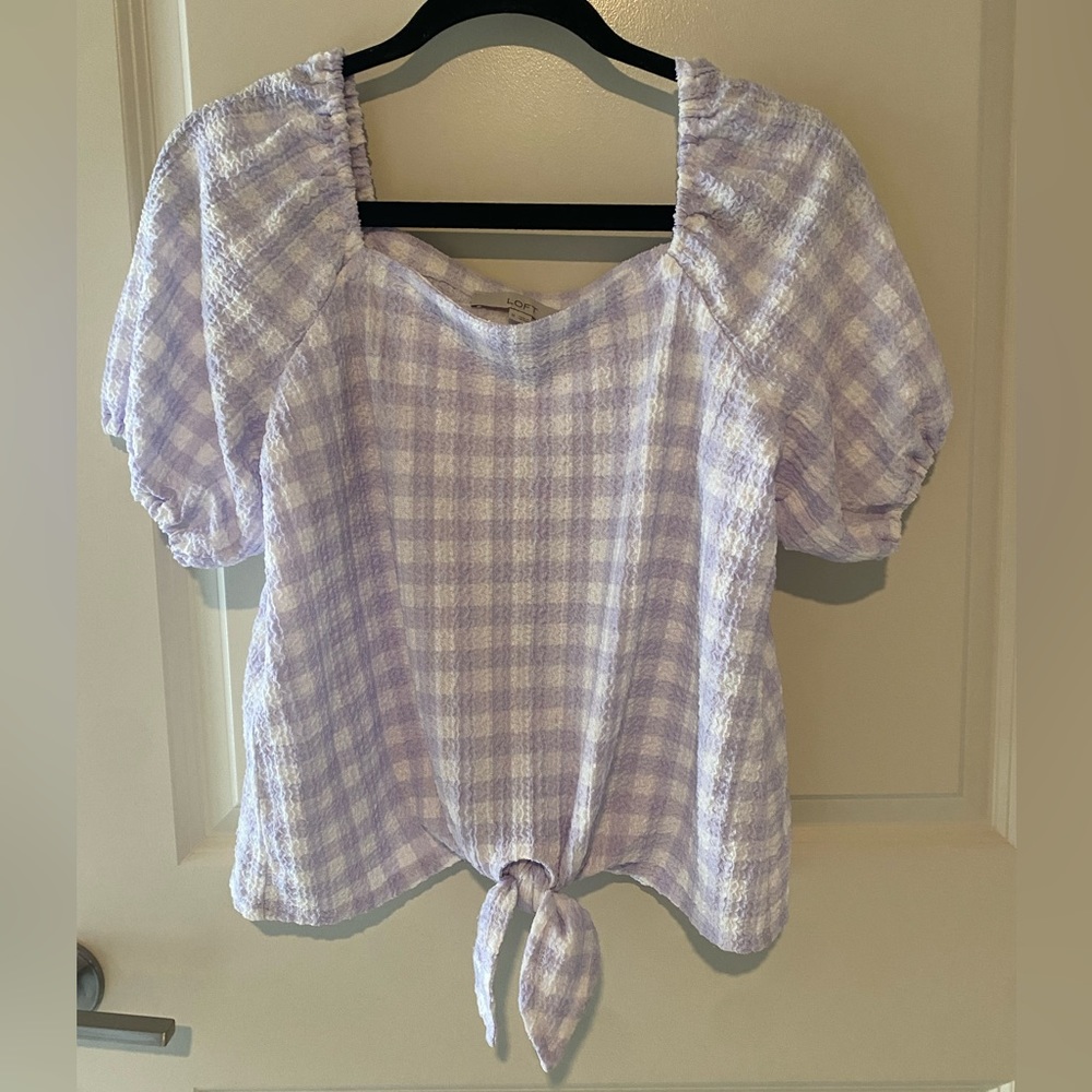 Loft lavender white gingham top